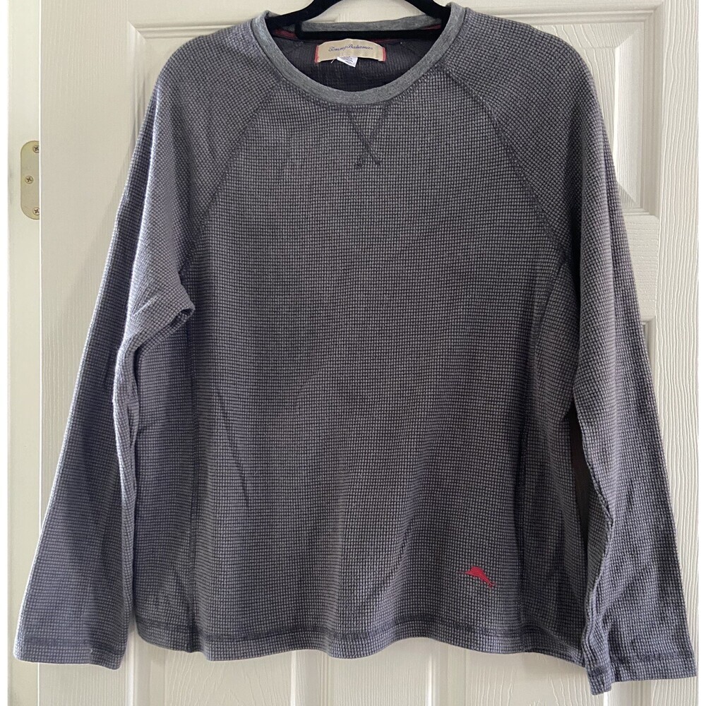 Tommy Bahama Shirt Men's M Gray Pullover Thermal Top Long Sleeve Crewneck